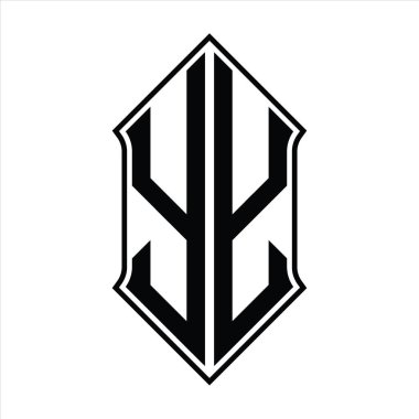 Kalkan şekilli YY Logo monogramı ve siyah ana hatlı tasarım şablon vektör simgesi soyut