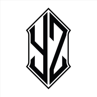 Kalkan şekilli YZ logo monogramı ve siyah ana hatlı tasarım şablon vektör simgesi soyut