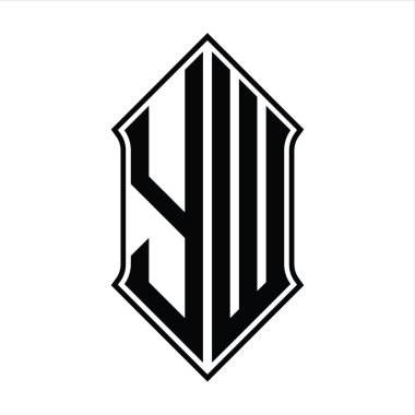 Kalkan şekilli YW Logo monogramı ve siyah ana hatlı tasarım şablon vektör simgesi soyut