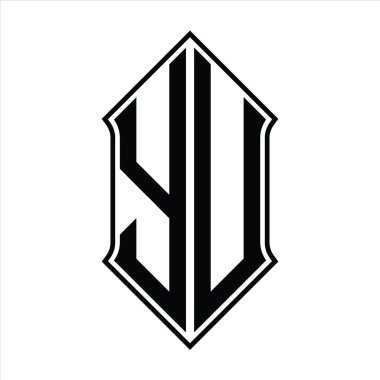 Kalkan şekilli YU Logo monogramı ve siyah ana hatlı tasarım şablon vektör simgesi soyut