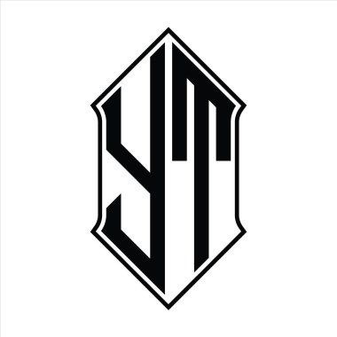 Kalkan şekilli YT Logo monogramı ve siyah ana hatlı tasarım şablon vektör simgesi soyut