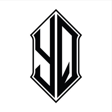 Kalkan şekilli YQ Logo monogramı ve siyah ana hatlı tasarım şablon vektör simgesi soyut