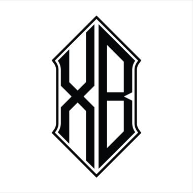 Kalkan şekilli XB Logo monogramı ve siyah ana hatlı tasarım şablon vektör simgesi soyut