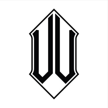 Kalkan şekilli logo monogramı ve siyah ana hatlı tasarım şablon vektör simgesi soyut