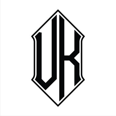 Kalkan şekilli logo monogramı ve siyah ana hatlı tasarım şablon vektör simgesi soyut