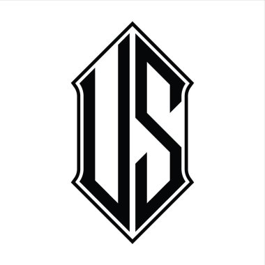 Kalkan şekilli logo monogramı ve siyah ana hatlı tasarım şablon vektör simgesi soyut