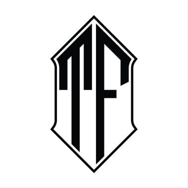 Kalkan şekilli logo monogramı ve siyah ana hatlı tasarım şablon vektör simgesi soyut