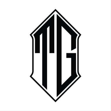 Kalkan şekilli logo monogramı ve siyah ana hatlı tasarım şablon vektör simgesi soyut