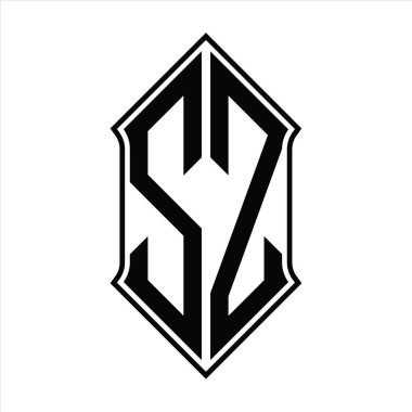 Kalkan şekilli logo monogramı ve siyah ana hatlı tasarım şablon vektör simgesi soyut