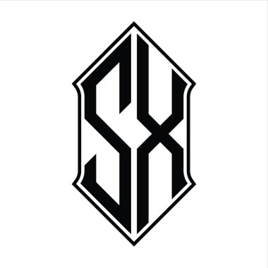 Kalkan şekilli logo monogramı ve siyah ana hatlı tasarım şablon vektör simgesi soyut