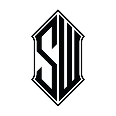 Kalkan şekilli logo monogramı ve siyah ana hatlı tasarım şablon vektör simgesi soyut