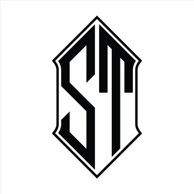 Kalkan şekilli logo monogramı ve siyah ana hatlı tasarım şablon vektör simgesi soyut