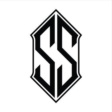 Kalkan şekilli logo monogramı ve siyah ana hatlı tasarım şablon vektör simgesi soyut