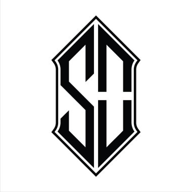 Kalkan şekilli logo monogramı ve siyah ana hatlı tasarım şablon vektör simgesi soyut