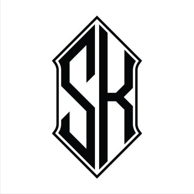 Kalkan şekilli logo monogramı ve siyah ana hatlı tasarım şablon vektör simgesi soyut