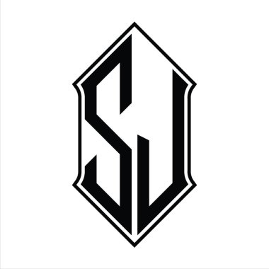 Kalkan şekilli logo monogramı ve siyah ana hatlı tasarım şablon vektör simgesi soyut