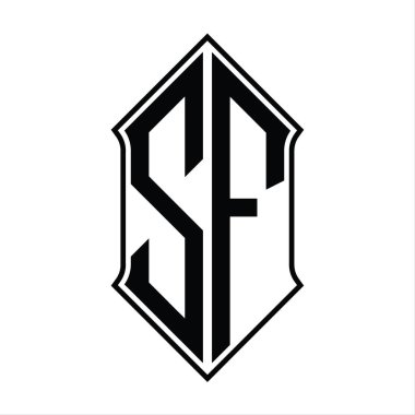 Kalkan şekilli logo monogramı ve siyah ana hatlı tasarım şablon vektör simgesi soyut