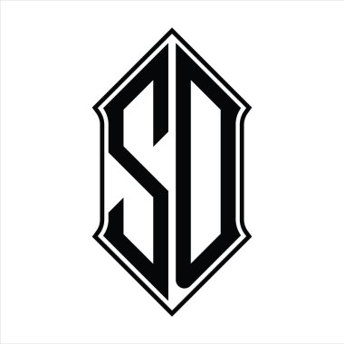 Kalkan şekilli logo monogramı ve siyah ana hatlı tasarım şablon vektör simgesi soyut