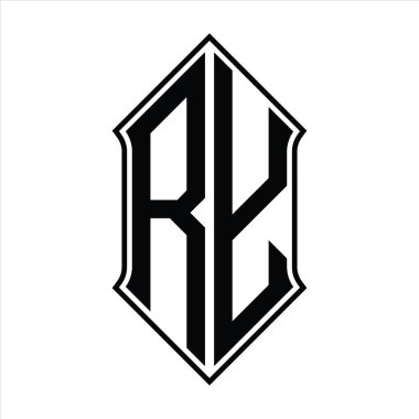 Kalkan şekilli logo monogramı ve siyah ana hatlı tasarım şablon vektör simgesi soyut