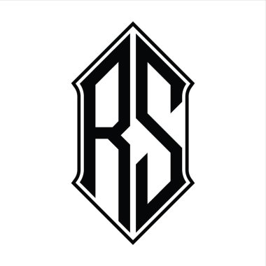 Kalkan şekilli logo monogramı ve siyah ana hatlı tasarım şablon vektör simgesi soyut