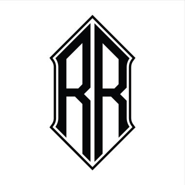 Kalkan şekilli logo monogramı ve siyah ana hatlı tasarım şablon vektör simgesi soyut