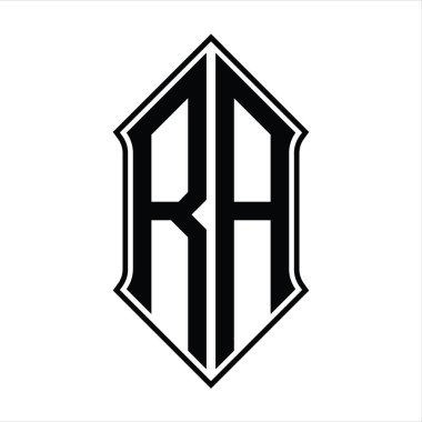 Kalkan şekilli logo monogramı ve siyah ana hatlı tasarım şablon vektör simgesi soyut