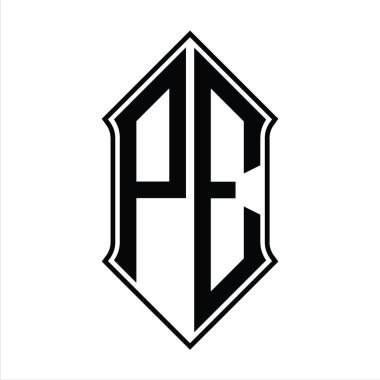 Kalkan şekilli logo monogramı ve siyah ana hatlı tasarım şablon vektör simgesi soyut