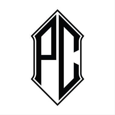 Kalkan şekilli logo monogramı ve siyah ana hatlı tasarım şablon vektör simgesi soyut