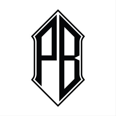 Kalkan şekilli logo monogramı ve siyah ana hatlı tasarım şablon vektör simgesi soyut