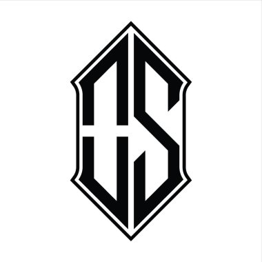 Kalkan şekilli logo monogramı ve siyah ana hatlı tasarım şablon vektör simgesi soyut