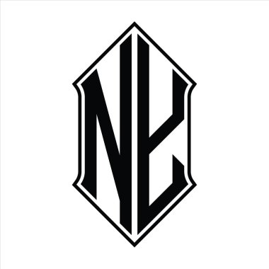 Kalkan şekilli logo monogramı ve siyah ana hatlı tasarım şablon vektör simgesi soyut