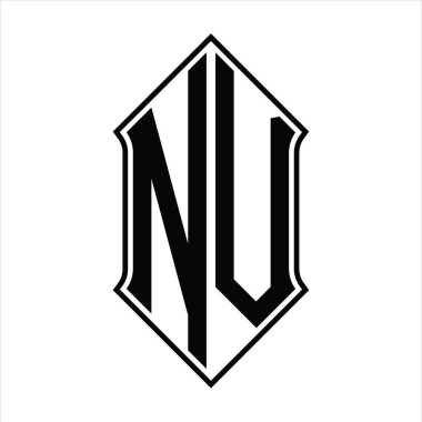 Kalkan şekilli logo monogramı ve siyah ana hatlı tasarım şablon vektör simgesi soyut