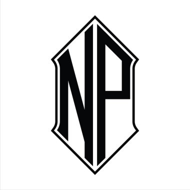 Kalkan şekilli logo monogramı ve siyah ana hatlı tasarım şablon vektör simgesi soyut