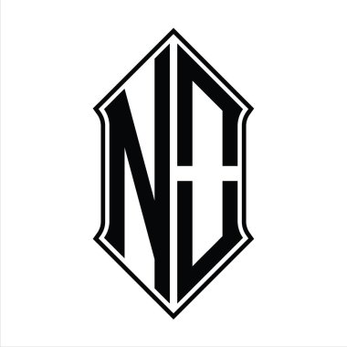 Kalkan şekilli logo monogramı ve siyah ana hatlı tasarım şablon vektör simgesi soyut