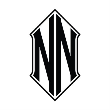 Kalkan şekilli logo monogramı ve siyah ana hatlı tasarım şablon vektör simgesi soyut