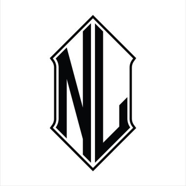 Kalkan şekilli logo monogramı ve siyah ana hatlı tasarım şablon vektör simgesi soyut