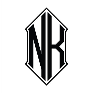 Kalkan şekilli logo monogramı ve siyah ana hatlı tasarım şablon vektör simgesi soyut