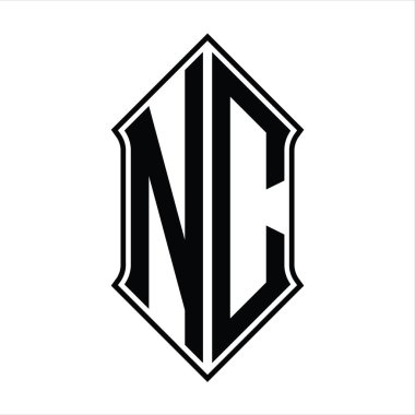 Kalkan şekilli logo monogramı ve siyah ana hatlı tasarım şablon vektör simgesi soyut