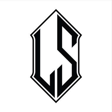 Kalkan şekilli logo monogramı ve siyah ana hatlı tasarım şablon vektör simgesi soyut