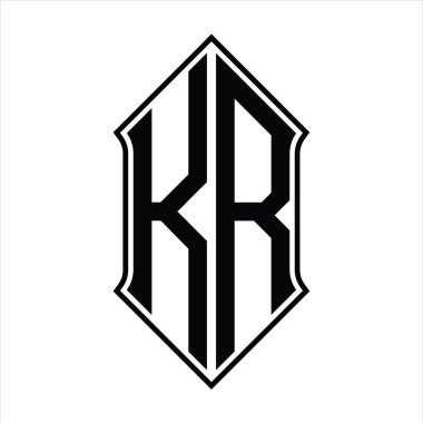 Kalkan şekilli logo monogramı ve siyah ana hatlı tasarım şablon vektör simgesi soyut