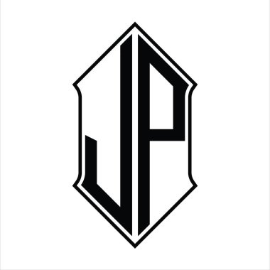 Kalkan şekilli logo monogramı ve siyah ana hatlı tasarım şablon vektör simgesi soyut