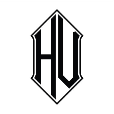 Kalkan şekilli logo monogramı ve siyah ana hatlı tasarım şablon vektör simgesi soyut