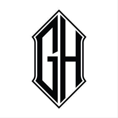 Kalkan şekilli logo monogramı ve siyah ana hatlı tasarım şablon vektör simgesi soyut