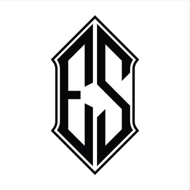 Kalkan şekilli logo monogramı ve siyah ana hatlı tasarım şablon vektör simgesi soyut