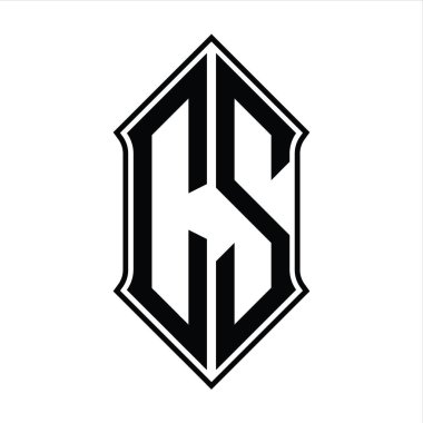 Kalkan şekilli logo monogramı ve siyah ana hatlı tasarım şablon vektör simgesi soyut