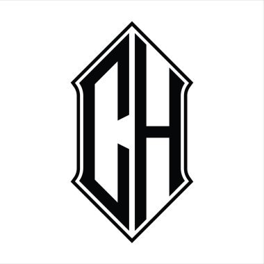 Kalkan şekilli logo monogramı ve siyah ana hatlı tasarım şablon vektör simgesi soyut