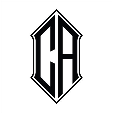 Kalkan şekilli logo monogramı ve siyah ana hatlı tasarım şablon vektör simgesi soyut