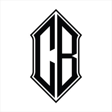 Kalkan şekilli logo monogramı ve siyah ana hatlı tasarım şablon vektör simgesi soyut