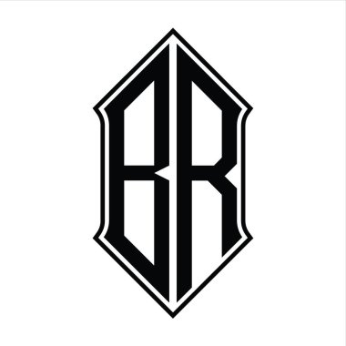 Kalkan şekilli logo monogramı ve siyah ana hatlı tasarım şablon vektör simgesi soyut