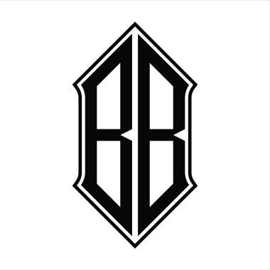 Kalkan şekilli logo monogramı ve siyah ana hatlı tasarım şablon vektör simgesi soyut